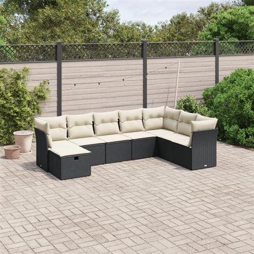 Vidaxl Noir Salon De Jardin Avec Coussins 8 Pcs, Canapés De Terrasse, Ensemble De Meubles De Patio, Mobilier D'extérieur, 3263272 - Image 3