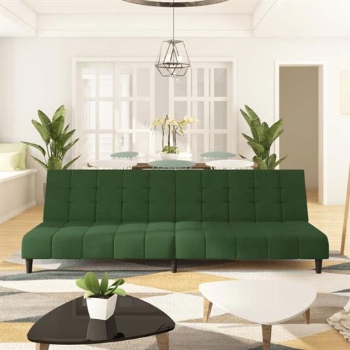 VIDAXL - Canapé-lit - 2 places - Velours - Vert - Image 2