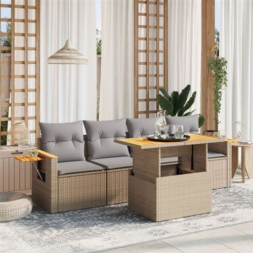 Non Communiqué Beige Vidaxl Salon De Jardin Avec Coussins 5 Pcs, Canapés De Terrasse, Ensemble De Meubles De Patio, Mobilier D'extérieur, 3273397