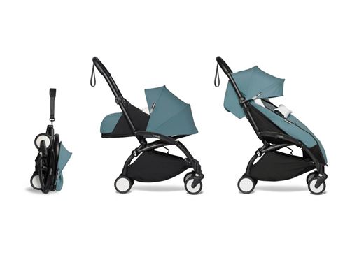 Babyzen - Poussette YOYO2 cadre noir pack 0+ 6+ chancelière bleu aqua