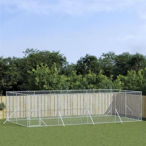 vidaXL Chenil d'extérieur pour chiens argenté 8x4x2 m acier galvanisé, chenil pour chiens, cage pour chiens, cage pour animaux de compagnie, niche