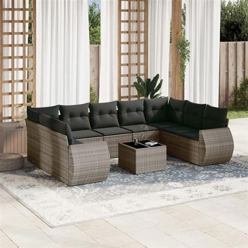 vidaXL - Salon de jardin modulable - Résine tressée - 9 personnes - 10 pièces - Gris - Image 2