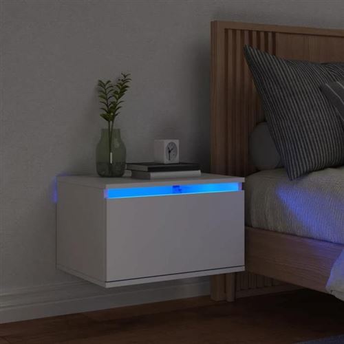 Vidaxl Blanc Table De Chevet Murale Avec Led - Image 3