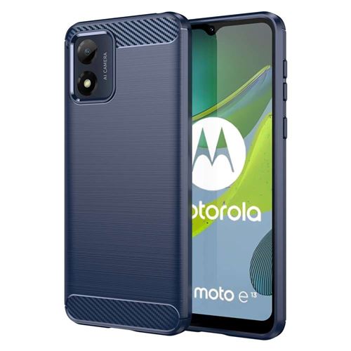 Coque pour Motorola Moto E13 - housse etui silicone gel carbone + verre trempe - BLEU FONCE - htdmobiles