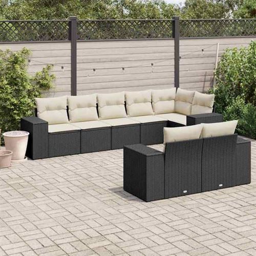 Non Communiqué Noir Vidaxl Salon De Jardin Avec Coussins 8 Pcs, Canapés De Terrasse, Ensemble De Meubles De Patio, Mobilier D'extérieur, 3255153