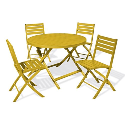 Non Communiqué Moutarde Ensemble Table De Jardin Pliante & 4 Chaises "Marius" 110Cm