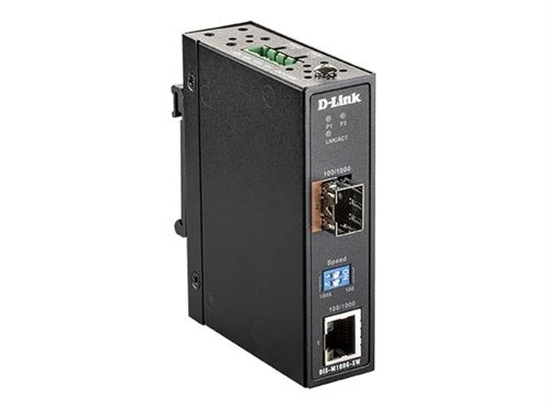 D-Link 100/1000 Mbps to SFP Industrial Media Converter with -40 to 70 °C operating range