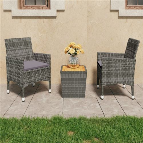 vidaXL - Ensemble Bistro - 3 pièces - Bois d'acacia et résine tressée - Gris - Image 3