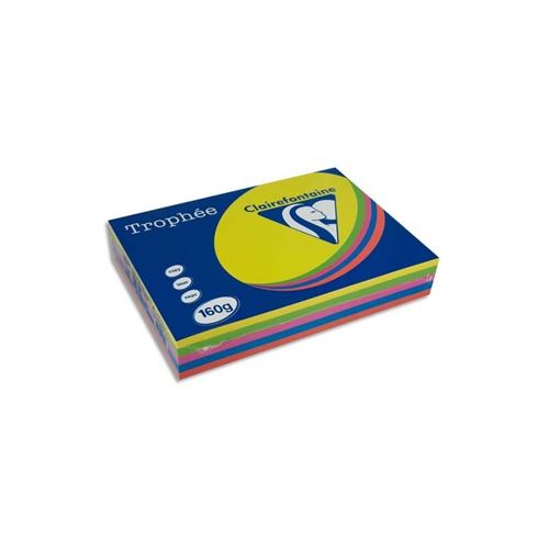 5x50 feuilles A4 - Couleurs vives assorties - 160g - Trophée Clairefontaine