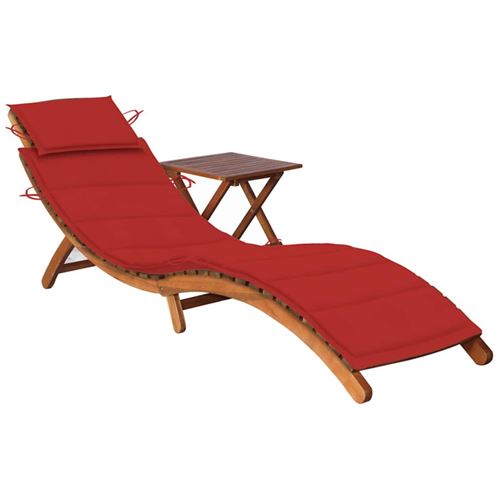 Non Communiqué Bois Chaise Longue De Jardin Avec Table Et Coussin D Acacia