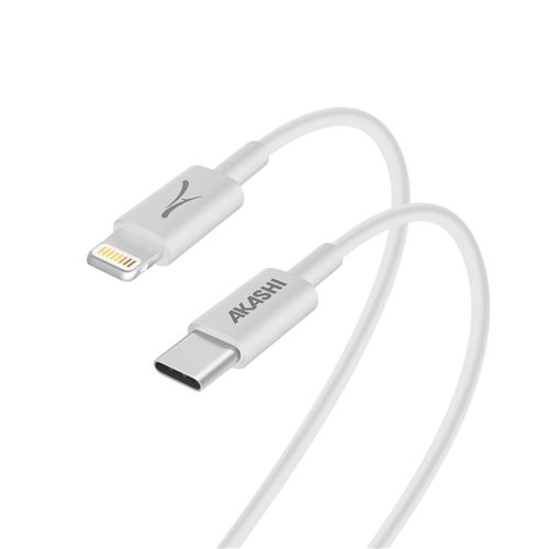 Câble USB-C vers Lightning 20W Charge Synchronisation Écoconception Akashi Blanc