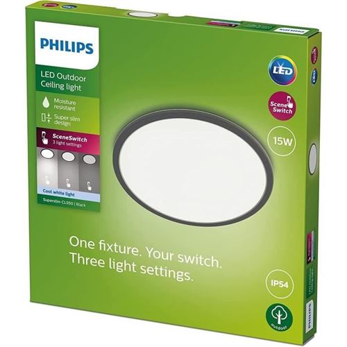 Plafonnier LED SUPERSLIM - 15W - 4000 Kelvin - IP54 - Noir