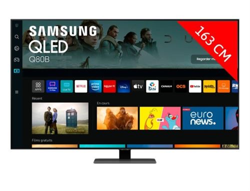 Samsung QE65Q80BAT Classe de diagonale 65 Q80B Series TV LCD rétro éclairée par LED QLED Smart TV Tizen OS 4K UHD (2160p) 3840 x 2160 HDR Quantum Dot argent