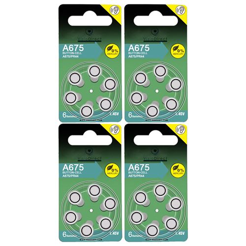 Lot de 24 Piles bouton Zinc Air pour appareils auditifs type A675/675 compatibles PR44 1,45V - Visiodirect -