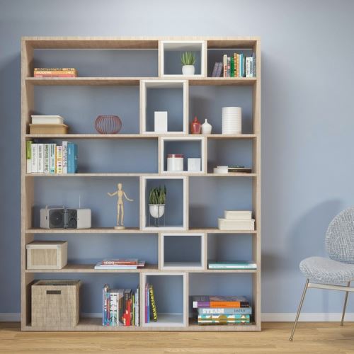 HOMEMANIA Bibliothèque Sammie Meuble Murale, Étagère de Rangement - avec Compartiments - pour Séjour, Bureau - Blanc en Bois, 150 x 29 x 184 cm
