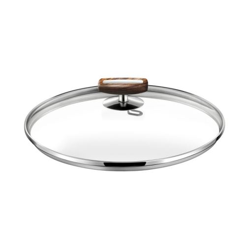 Malice - Couvercle 18cm verre, inox et bouton effet bois