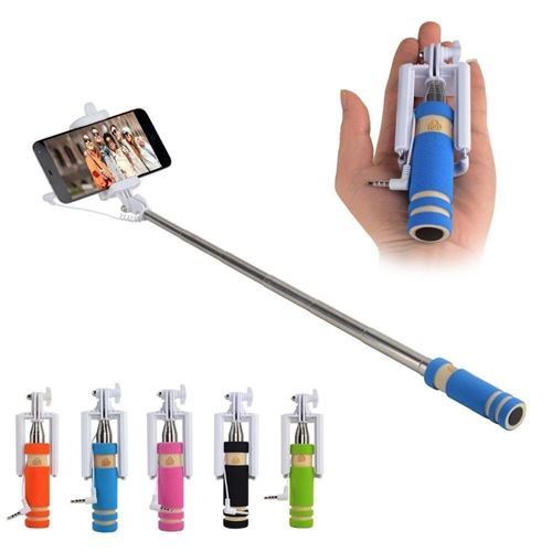 Mini Perche Selfie pour IPAD Air 2 Smartphone avec Cable Jack Selfie Stick Android IOS Reglable Bouton Photo (ORANGE)