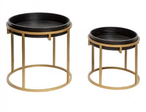 Set de 2 tables à café ronde coloris Noir en fer et MDF -PEGANE-