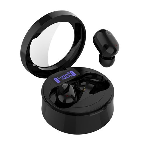 Écouteurs Sans-fil Bluetooth Bouton tactile et microphone Boitier élégant Noir