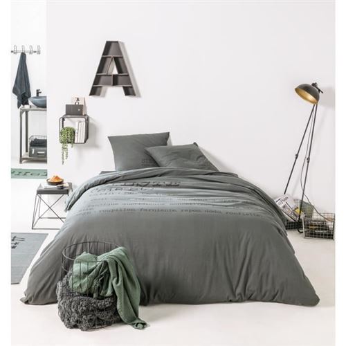 TODAY Parure de couette coton Sieste 220 x 240 cm - Gris foncé