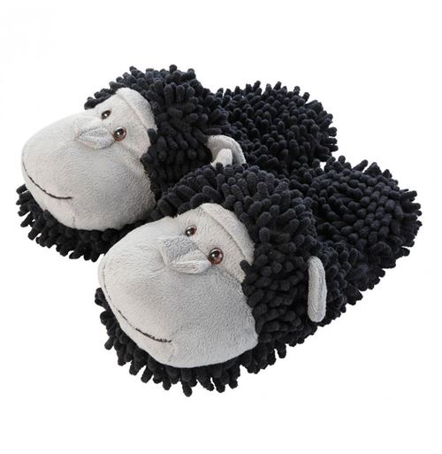 Chaussons rigolos - Têtes de chimpanzés - Noir