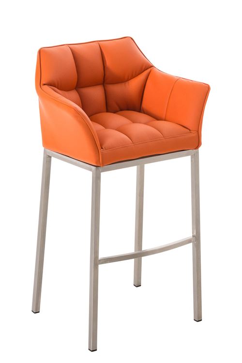 Tabouret de bar Damaso en Similicuir - 4 pieds Acier inoxydable - Siège Orange