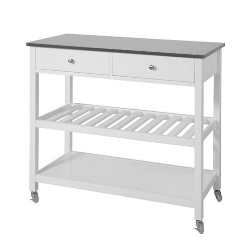 Desserte roulante Chariot de cuisine de 2 étages avec grand plan de travail en Acier Inox SoBuy® FKW47-W