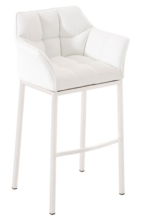 Tabouret de bar Damaso en similicuir - 4 pieds Blanc - Siège Blanc