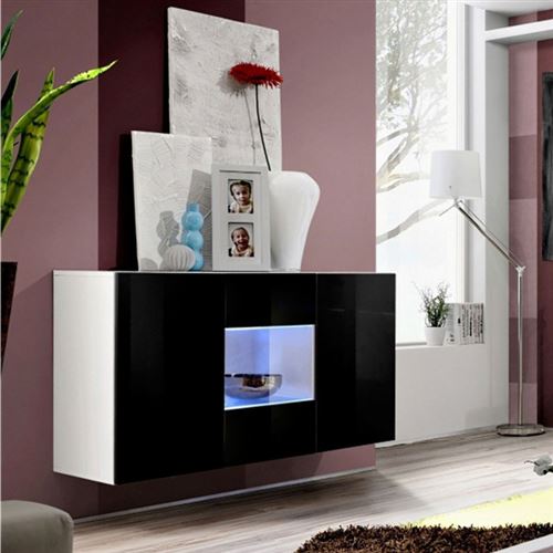 Paris Prix - Buffet 3 Portes Mural fly Iii 120cm Noir & Blanc