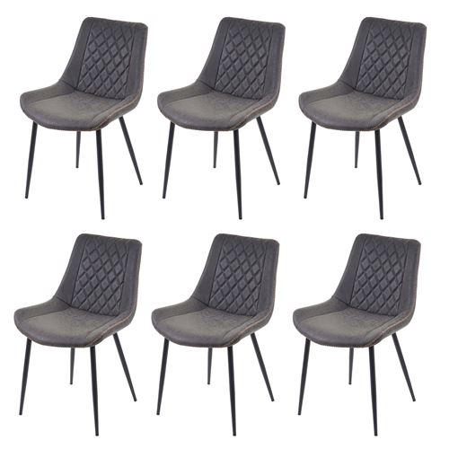 6x chaise de salle à manger MENDLER HWC-E56 similicuir imitation daim gris foncé