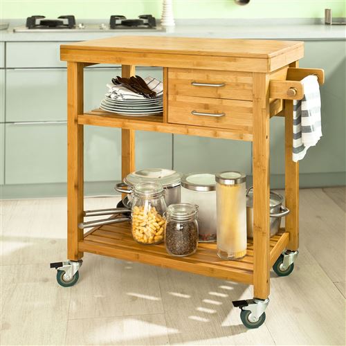 Meuble rangement cuisine roulant en Bambou, Chariot de cuisine, Desserte à roulettes FKW26-N SoBuy®