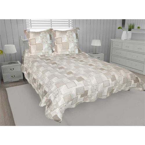 Soleil d'ocre Nimes Couvre Lit Boutis Matelassé avec 2 Taies d'Oreiller, Polyester, Multicolore, 220x240 cm