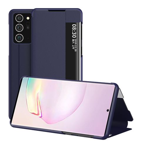 Étui Portefeuille pour Samsung Galaxy Note 20 en Cuir à Rabat Antichoc avec Fenêtre d’affichage intelligente - Bleu
