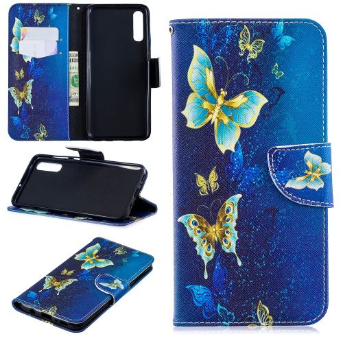 Etui en PU support motif imprimé papillons bleus pour votre Samsung Galaxy A70
