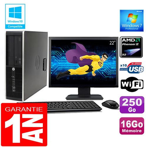 PC HP Compaq 6005 Pro Sff Amd Phenom II Ram 16Go Disque 250 Go WiFi W7 Ecran 22'
