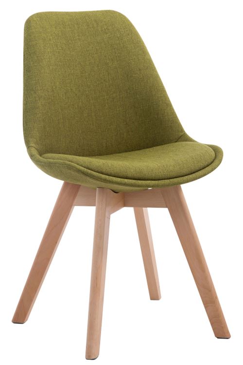 Chaise de Salle à manger Borneo V2 en Tissu - Style scandinave - Chaise Visiteur avec Piètement en Bois de Hêtre Nature - Couleur Vert