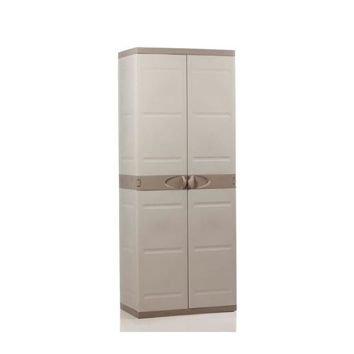 Plastiken Beige Titanium Armoire 2 Portes Avec Etageres Et Penderie L70 X P44 X H176 Cm Et Taupe Gamme Titanium Interieur/Exteri - Image 1
