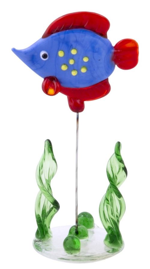 TOM poisson de verre sur standard 10 cm bleu/rouge/jaune