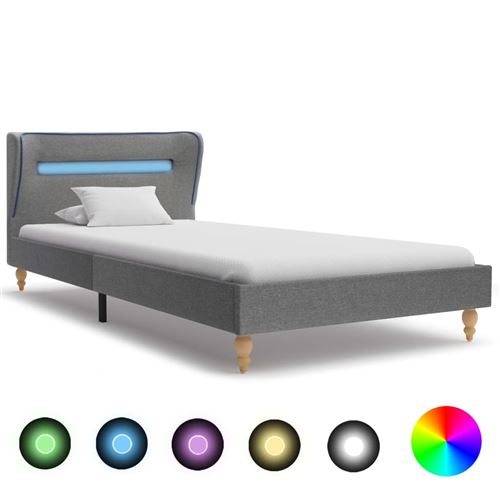 Cadre de lit avec LED Gris clair Tissu 90 x 200 cm