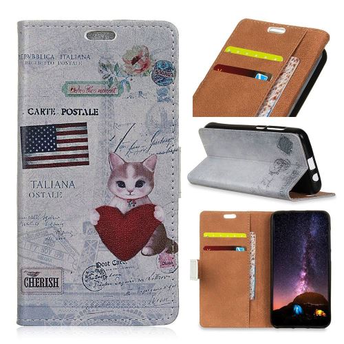 Etui en PU impression de motifs drapeau americain et coeur de chat tenant le drapeau américain pour votre Motorola P40