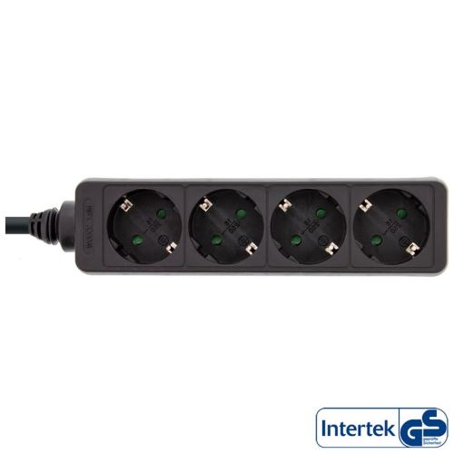Barrette multiprise InLine® type F allemande 4 ports + verrou de sécurité pour enfant noir, 1,5 m