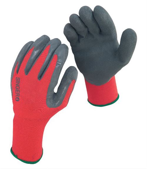 Gants tricot polyamide enduit latex rouge/gris T10 - SINGER - NYM15LG - 10