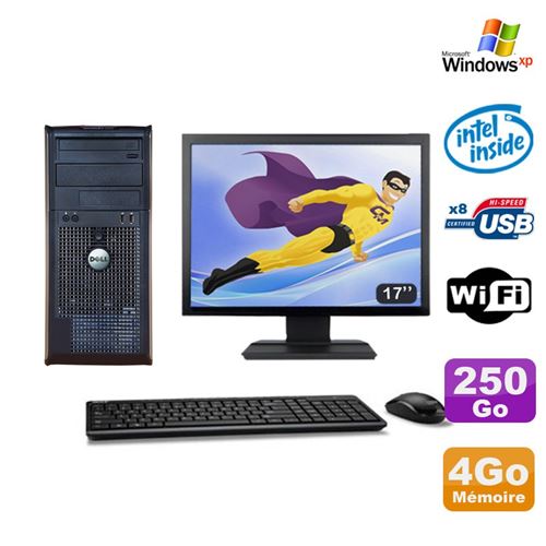 PC Tour Dell Optiplex 360 Mt E7400 2.8Ghz 4Go 250Go Dvd WiFi Xp Ecran 17'
