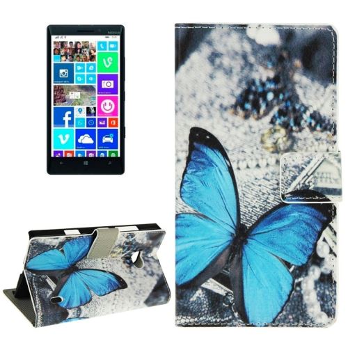 Nokia Lumia 930 Housse Etui Cuir PU papillon Bleu ALS54787