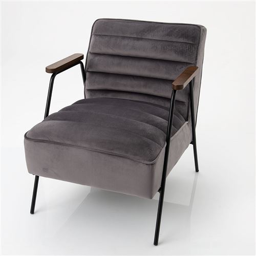 Fauteuil Hutch velours gris - Amadeus - Gris - Velours