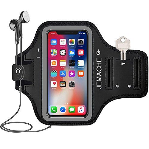 iPhone X/XS Brassard, JEMACHE Gym Course/Exercice/Entraînement Sport Arm Band Coque pour iPhone X/XS avec Poches pour Carte et clé (Noir)