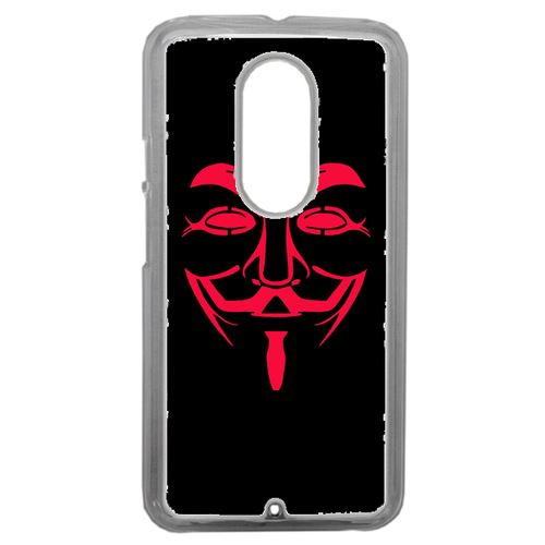 Coque Anonymous Noir Et Rouge Compatible Motorola Moto X2 Transparent
