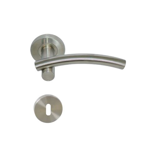 Poignées modèle Leognan avec rosaces rondes à clé - inox 304 brossé mat x2