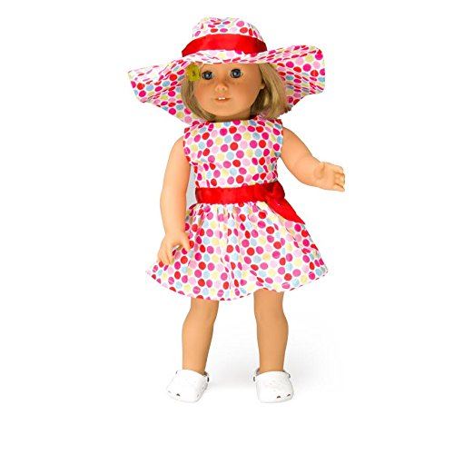 Polka Dot Sun Dress Doll Clothes for 18 Dolls - (Includes Dress, Hat, and Sandals)