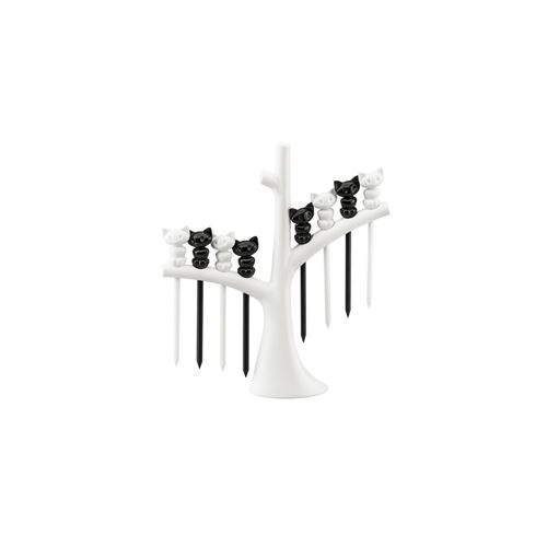 Piques pour amuse-gueules - Miaou - Plastique - Blanc et noir
